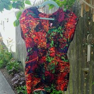 Ark & Co. Red Tropical Floral V-Neck Dress Medium
